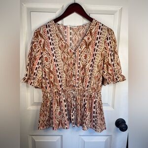 Parallel‎ skies v neck pattern blouse.